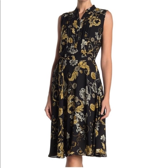 Nanette Lepore Dresses & Skirts - NANETTE LEPORE BLACK AND YELLOW FLORAL MIDI DRESS